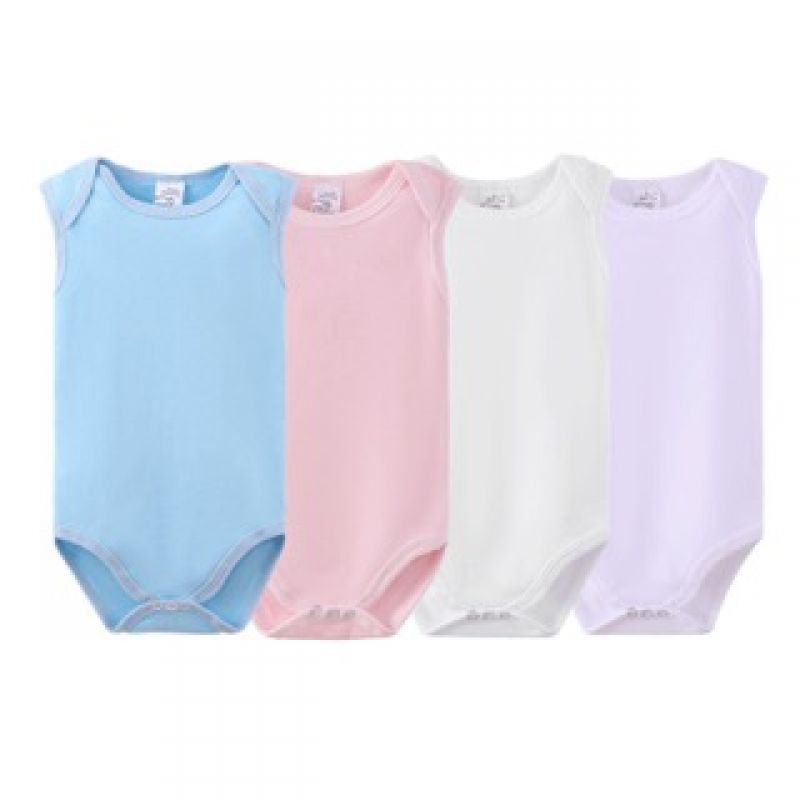 Custom Baby Clothes Cotton Sleeveless One-piece Baby Romper Plain Color Baby Sleeveless Bodysuits